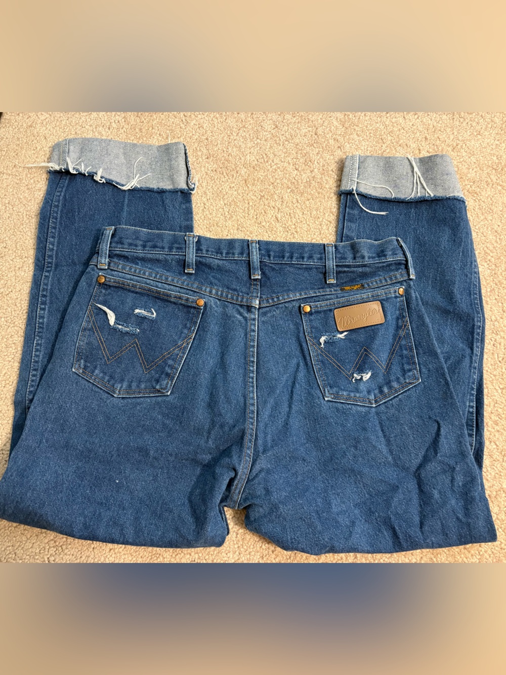 Wrangler Blue Relaxed Straight-Leg Jeans with Cuffed Hem
